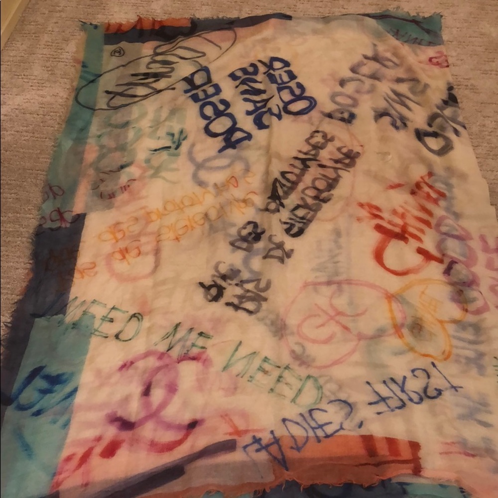 Chanel graffiti shawl scarf